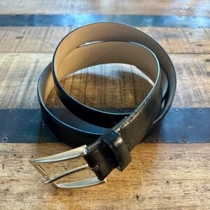 Paul Fredrick Black Crocodile Embossed Leather Belt, Like New Size 40